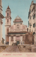 ZY 18-(06) MENTON - PLACE DE L' EGLISE - ANIMATION - CARTE COLORISEE - EDIT. PICARD , NICE - 2 SCANS - Menton