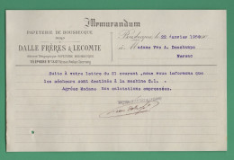 59 Bousbecque Dalle Frères Et Lecomte Papeterie De Bousbecque ( Nord ) 22 Janvier 1909 - Textile & Vestimentaire