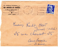 1952  CAD PARIS X Quai Valmy  " Syndicat Des ARTISTES DE VARIETES " - Lettres & Documents