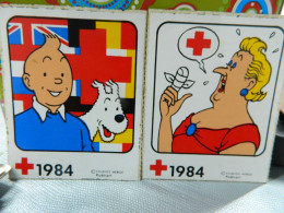 TINTIN+HERGE+CROIX ROUGE: LOT DE 2 AUTOCAOLLANTS  DE 1984 STUDIO HERGE TINTIN +LA CASTAFIORE - Autocolantes