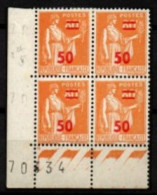 FRANCE    -   1940 .   Y&T N° 481*/**  Bloc De 4.  Point Rouge Dans Le 5 Du 2° Timbre - Unused Stamps