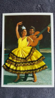 CARTE  BRODEE FOKLORE FOLKLORIQUE ESPAGNE ESPAGNOLE COUPLE DANSE FLAMENCO ROBE JAUNE  PRAT GUITARE - Brodées