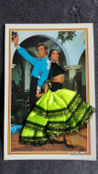 CARTE  BRODEE FOKLORE FOLKLORIQUE ESPAGNE ESPAGNOLE COUPLE DANSE FLAMENCO ROBE JAUNE  VENTRE NU ED EX - Bestickt