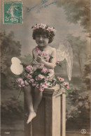 ZY 57- ENFANT ANGELOT , CHERUBIN AVEC FLECHE ET COEUR - COURONNE DE ROSES - 2 SCANS - Retratos