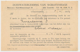 Briefkaart G. DW163-II-a - Duinwaterleiding S-Gravenhage 1922 - Material Postal