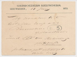 Briefkaart G. 3 Particulier Bedrukt Leeuwarden 1873 - Material Postal