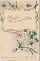 ZY 67- " A VOUS ! TOUTES MES PENSEES " - CARTE FANTAISIE GAUFREE - DECOR EDELWEISS - DORURE - 2 SCANS - Sonstige & Ohne Zuordnung