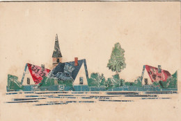 ZY 67- CARTE FANTAISIE - VILLAGE  AVEC DECOUPIS DE TIMBRES - 2 SCANS - Briefmarken (Abbildungen)