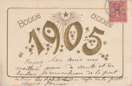 ZY 67- " BONNE ANNEE 1905 " - CARTE FANTAISIE GAUFREE - TREFLES ET ETOILES - DORURE - 2 SCANS - Anno Nuovo