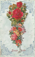 ZY 67- " BONNE ANNEE  " - CARTE FANTAISIE AVEC AJOUT DECOUPI  FLEURS - 2 SCANS - Anno Nuovo