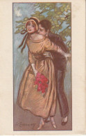 ZY 68- FEMME CHAPEAUTEE AVEC ROSES ET JEUNE HOMME AMOUREUX - ILLUSTRATEUR ZANDRINO - 2 SCANS - Zandrino