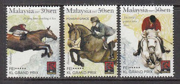 2007 Malaysia Equestrian Grand Prix Horses Complete Set Of 3 MNH - Maleisië (1964-...)