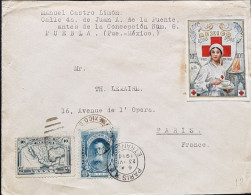 Enveloppe De Mexico Vers Paris Vignette 1914 1915 - Mexico