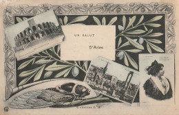 ZY 74-(13) ARLES - UN SALUT D' ARLES - CARTE  COLORISEE MULTIVUES - 2 SCANS  - Souvenir De...