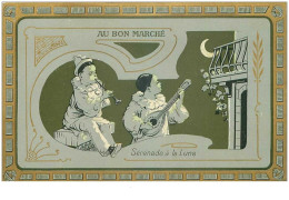 Chromos. N°34047 Sérénade à La Lune.pierrot Clown . Au Bon Marché.publicité.16.5 X 10.5 Cm - Au Bon Marché