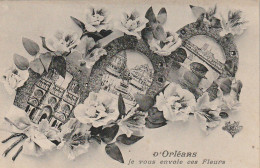 ZY 74-(45) ORLEANS - CARTE  SOUVENIR  FANTAISIE MULTIVUES - FLEURS , FERS A CHEVAL - 2 SCANS  - Souvenir De...