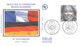 FRANCE.FDC.AM11684.16/01/2003.Cachet Strasbourg.Traité Sur Coopération Franco-Allemande.40 Ième Anniversaire 1963-2003 - 2000-2009