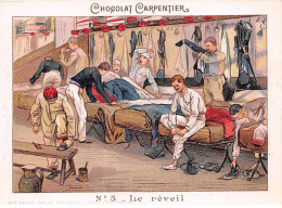 Chromos -COR11244 - Chocolat Carpentier - Le Réveil - Hommes - Soldats -  8x11cm Env. - Autres & Non Classés