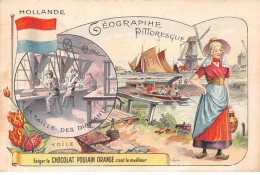 Chromos -COR11808 - Chocolat Poulain Orange - Géographie Pittoresque - Hollande - Bateaux - Femme  -  7x10cm Env. - Poulain