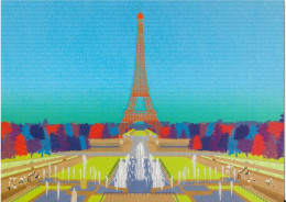 CPM PARIS Tour Eiffel ,les Jardins Du Trocadéro - Zeitgenössisch (ab 1950)