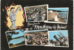 ZY 105-(71) BONJOUR DE MONTCEAU LES MINES - CARTE FANTAISIE MULTIVUES - ILLUSTRATION MINEUR - 2 SCANS - Montceau Les Mines