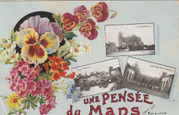 ZY 106-(72) UNE PENSEE DU MANS - CARTE FANTAISIE MULTIVUES - DECOR FLORAL - 2 SCANS - Le Mans