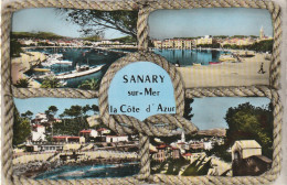 ZY 121-(83) SANARY SUR MER - CARTE MULTIVUES : PORT , PLAGES ... - 2 SCANS - Sanary-sur-Mer