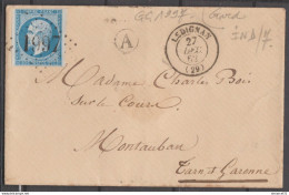 USAGE PRECOCE Du LGC 22/12/1862 Sur N°14B Sur AZURE LUXE - 1853-1860 Napoléon III.