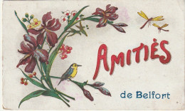 ZY 129-(90) " AMITIES DE BELFORT " - CARTE FANTAISIE AVEC FLEURS , OISEAU ET LIBELLULES - 2 SCANS - Sonstige & Ohne Zuordnung