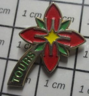 3517 Pin's Pins / Beau Et Rare / VILLES / TOURS FLEUR ROUGE JAUNE ET VERTE - Città