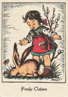 ZY 136- " FROHE OSTERN " - JOYEUSES PAQUES - FILLETTE AVEC LAPIN - ILLUSTRATEUR ARNULF - Sonstige & Ohne Zuordnung