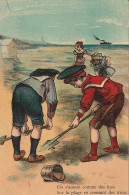 ZY 136- " ON S' AMUSE COMME DES FOUS  ... EN CREUSANT DES TROUS " - ENFANTS JOUANT SUR LA PLAGE - ILLUSTRATEUR - 2 SCANS - Scene & Paesaggi