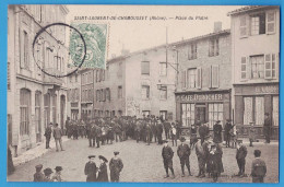 CPA RHONE (69) - SAINT-LAURENT-DE-CHAMOUSSET - PLACE DU PLATRE - CAFE DUROCHER - Saint-Laurent-de-Chamousset