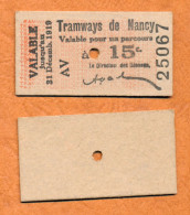 1914-1918 // NANCY (Meurthe Et Moselle 54) // TRAMWAYS De NANCY // Parcours à 15 Centimes - Notgeld