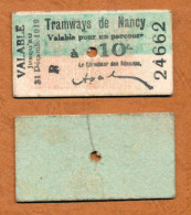 1914-1918 // NANCY (Meurthe Et Moselle 54) // TRAMWAYS De NANCY // Parcours à 10 Centimes - Notgeld