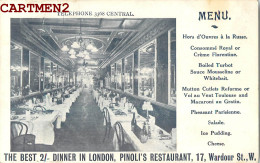 LONDON THE BEST DINNER PINOLI'S RESTAURANT 17 WARDOUR STREET ENGLAND MENU PUBLICITE DEVANTURE ANGLETERRE - Sonstige & Ohne Zuordnung