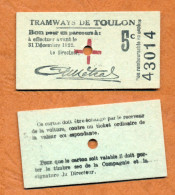 1914-1922 // TOULON (Var 83) // TRAMWAYS De TOULON // Parcours à 5 Centimes - Bons & Nécessité