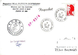 FSAT TAAF Marion Dufresne. 22.08.83 SPA OP 83/4. Arrivée Mesmin - Cartas & Documentos