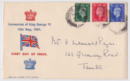 Taunton Somerset First Day Cover FDC Coronation Of King George VI 12th May 1937 Stamp Issue - Cartas & Documentos