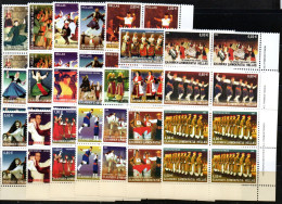 3008..GREECE.2002 GREEK DANCES 21 VALUES MNH IMPRINT BLOCKS OF 4, HELLAS 2168-2188 - Nuevos