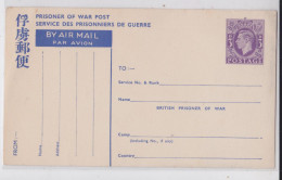 British Prisoner Of War Post King George Prepaid Gb Mint Postcard Entier Service Des Prisonniers De Guerre Chine China - Interi Postali