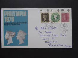 GREAT BRITAIN SG 835-37 PHILYMPIA 70 STAMP EXHIBITION FDC    - Zonder Classificatie