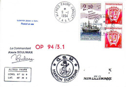 (Timbres). FSAT TAAF Marion Dufresne. 09.01.94 Crozet OP 94/3.1 - Storia Postale