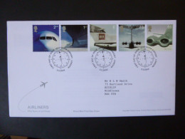 GREAT BRITAIN SG 2284-88 PASSENGER JET AVIATION AIRLINES 50TH ANNIVERSARY FDC HEATHROW AIRPORT LONDON - Non Classificati