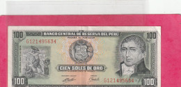 BANCO CENTRAL DE RESERVA DEL PERU .  100 SOLES DE ORO  .  16 DE MAYO DE 1974  . N°  G 121495 .  2 SCANNES  .  BEL ETAT - Perù