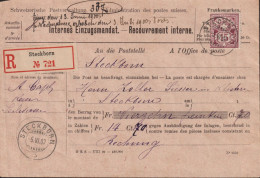 1900 Schweiz, Einzugsmandat R-Steckborn, Zum:CH 64B,Mi:CH 57y, Ziffer-Marke, - Briefe U. Dokumente