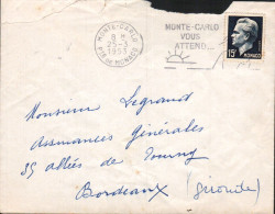 MONACO SEUL SUR LETTRE POUR LA FRANCE 1953 - Storia Postale