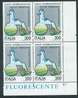 Italia 1981; Anno Degli Handicappati: Quartina D' Angolo Con FLUORESCENTE. - 1981-90: Mint/hinged