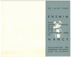 54 - CARTE D'INVITATION 1960 : ENSMIM ÉCOLE NATIONALE SUPÉRIEURE DE LA MÉTALLURTGIE ET DE L'INDUSTRIE DES MINES DE NANCY - Ohne Zuordnung