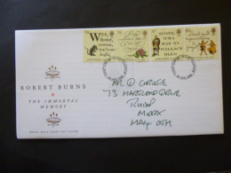 GREAT BRITAIN SG 1901-04 ROBERT BURNS DEATH BICENTENARY FDC HARROW - Ohne Zuordnung